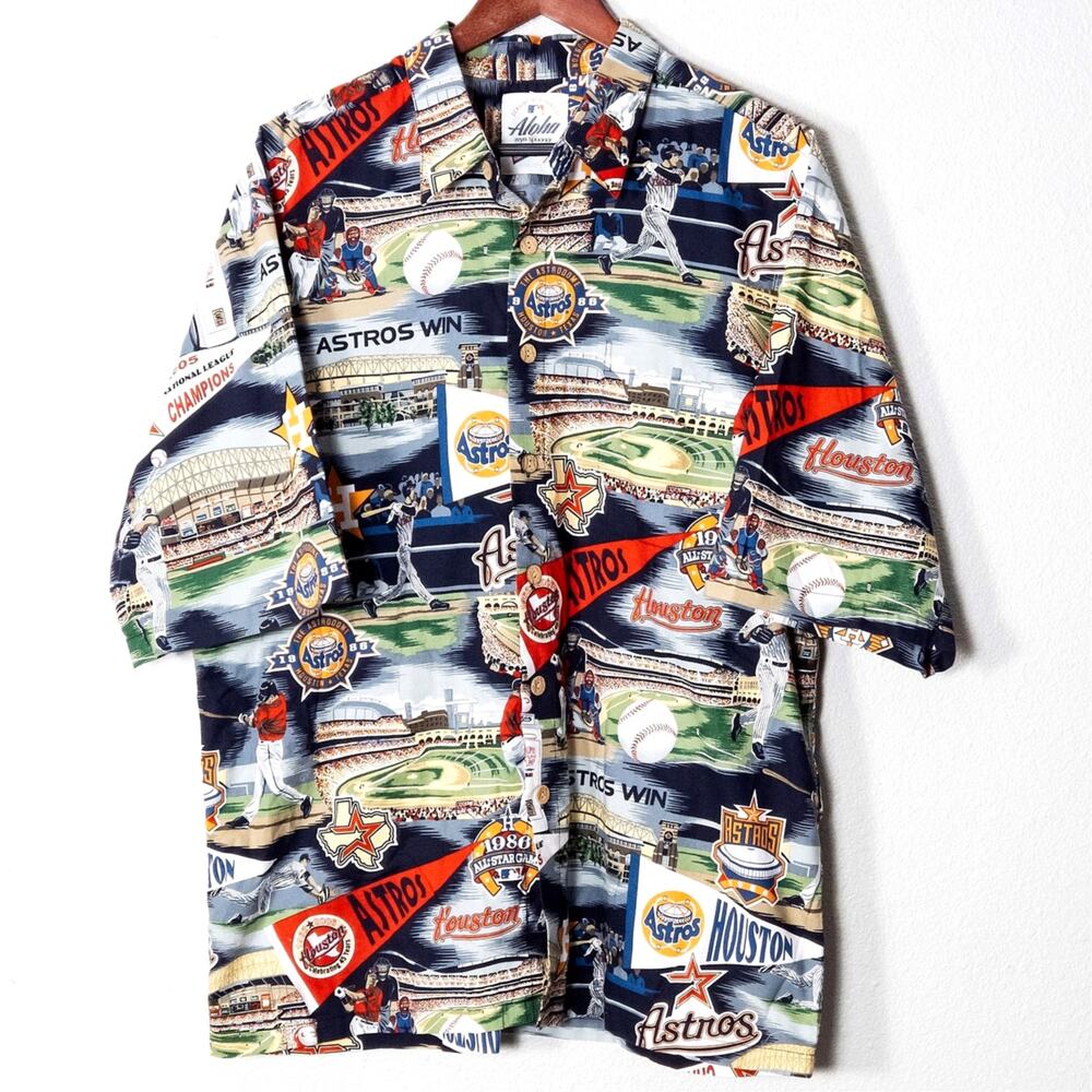 Reyn Spooner Aloha Shirt Size XL Astros Novelty Baseball Scenic Navy